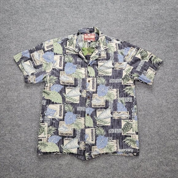 RJC‎ Hawaiian Shirt Mens Medium Floral Button Up Short Sleeve Tropical Turtle - Picture 1 of 7